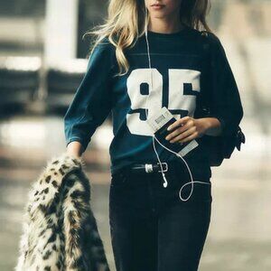 Pilcro 3/4 Sleeve Varsity Tee Anthropologie 95 Navy Pullover Top L